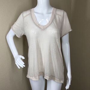 Free People ‘Pearls’ Raw Edge V-Neck Tee (C2)